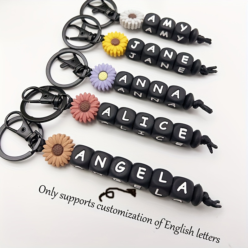 

Custom Daisy Bead Keychain With Personalized Name, Silicone Key Ring, Customizable Keychain For Bags, Backpacks, Teacher Gifts