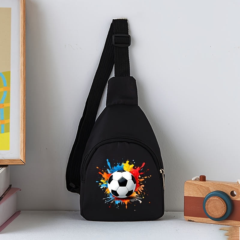 Image of This Crossbody Chest Bag Features A Football- With A Palette. The Bag Is Printed With Soccer Ball And Splatter-paint Patterns, From Lightweight, Wear-resistant Fabric With Storage