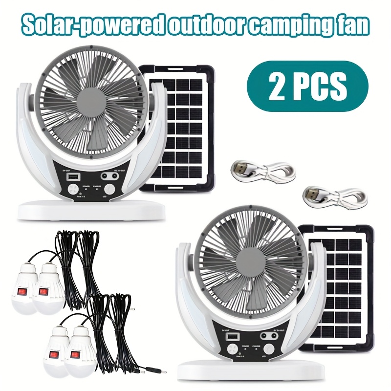 TEMU 2pcs Solar-powered Multifunctional Fans With Solar Panels | Usb Charging Cable & Led Night Light - Portable Outdoor/indoor Cooling Fan With