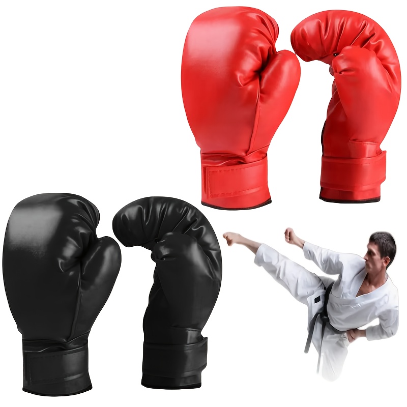 small and big boxing gloves for beginners boxing training gloves suitable for men women professional shockproof faux leather sparring and training gloves set youth training kickboxing muay thai color red and black non fabric