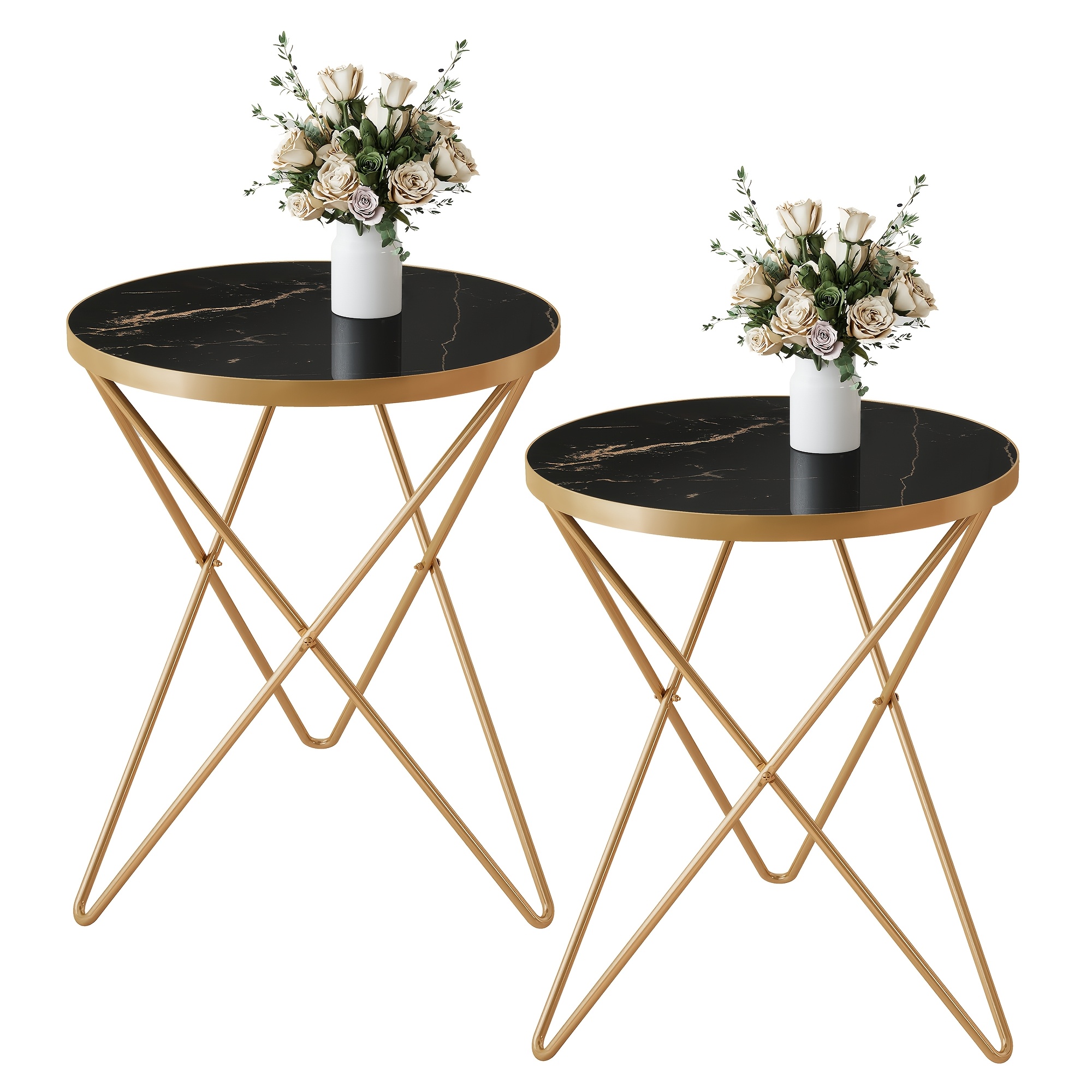 Image of 2pcs Modern Marble Table 2pcs Set With Round Coffee Table & Matching Side Tables - Suitable For Living Room, Dining Room, Bedroom - Options, Assembly, Space- For Small Spaces (no Wood)