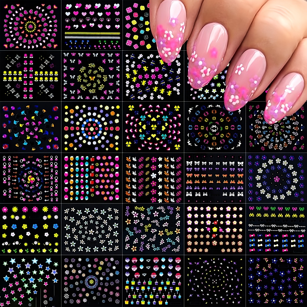 

/set 3d Nail Art Stickers Set, Y2k Small Daisy Floral Flower Bow Tie Star Heart , Self-adhesive Decals, Nail Art Decoration For Women Manicure Diy