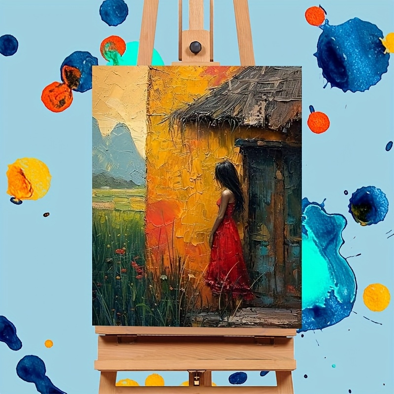 ABEUTY Malen Nach Zahlen Set – Rote Kleidung Mädchen, 40x50 Cm Leinwand, Acrylfarben, Pinsel Inklusive