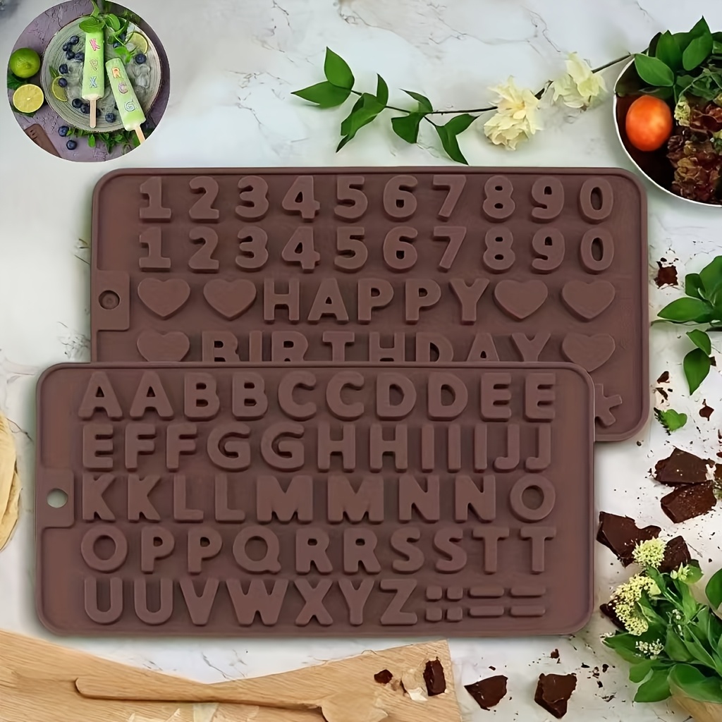 Image of 2pcs Silicone Chocolate Letter And Number Mold - For - Ideal For Cake Decoration And Birthday Parties, Cube Mold, Suitable For Refrigerators
