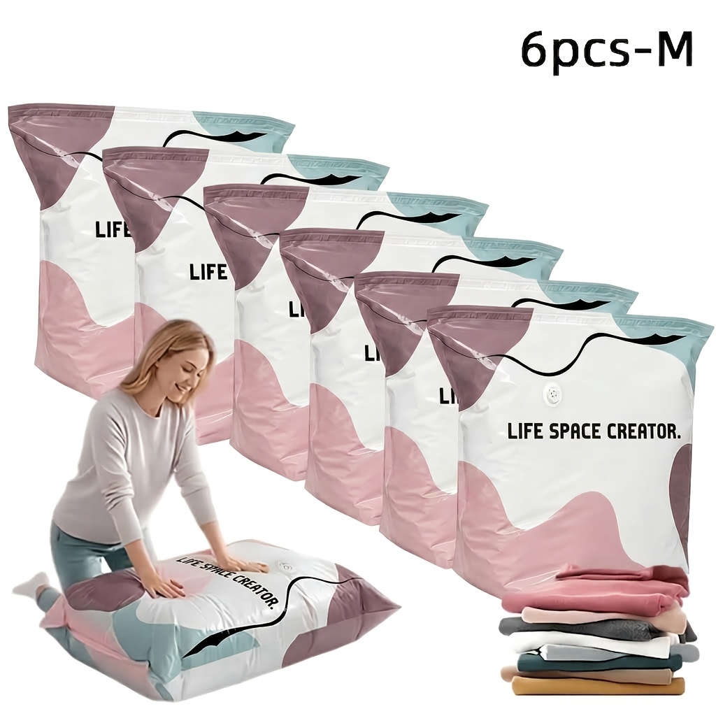 TEMU 6-pack Heavy Duty Pump-free Vacuum Storage Bags, Space-saving Compression Bags For Clothes, Blankets, Travel, Moving, Emergency Storage