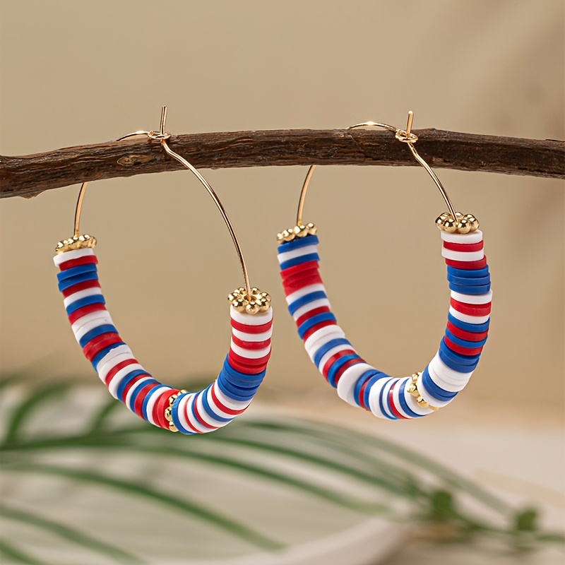 

1 Pair Patriotic Red, Striped Hoop Earrings For Women, Alloy With Iron Posts, Vintage Sporty Style, , & Casual , Casual Wear Earrings | Design Earrings | Golden Plated , Novelty Earrings