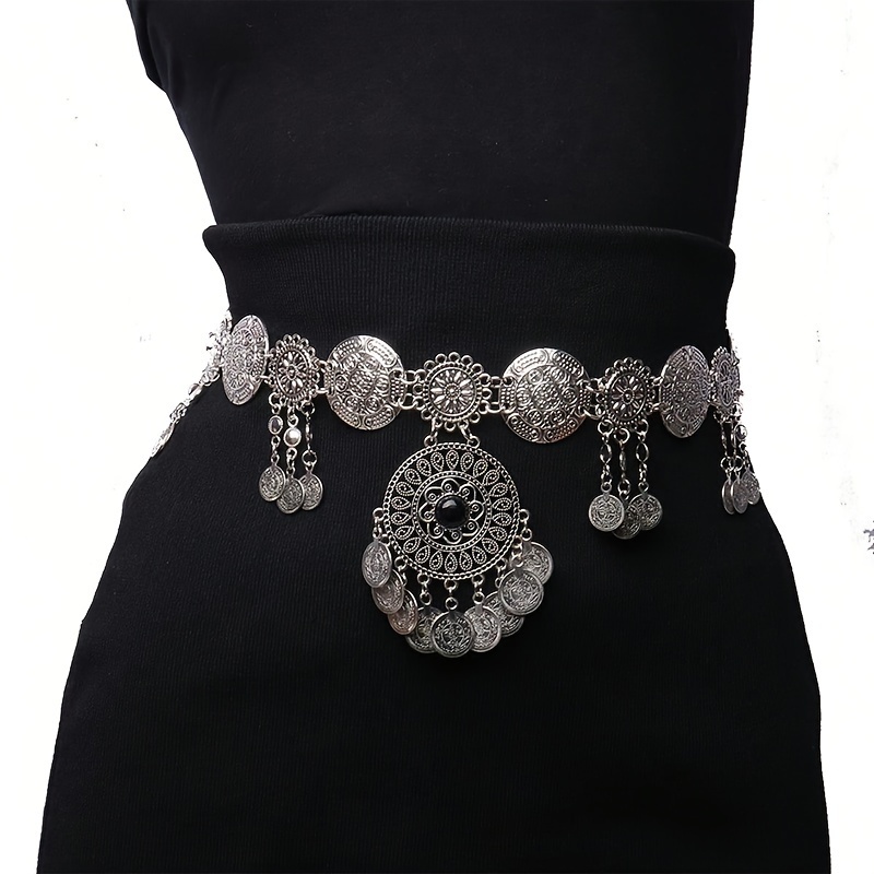 Bohemian Black Tassel Coin Belt Waist Belt For Women Dresses Vintage Boho Tassel Belts  main image 4