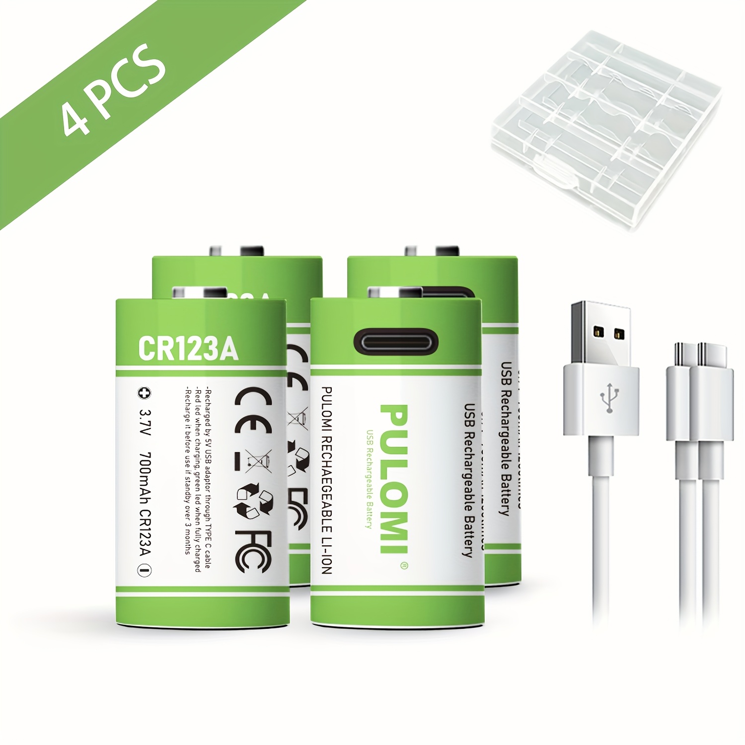 TEMU 4pcs Cr123a Battery Cr123a Batteries, Cr123a/cr17345/16340 Battery, Usb/type-c Cr123a Lithium Rechargeable Battery, High Capacity 3.7v 2500mwh