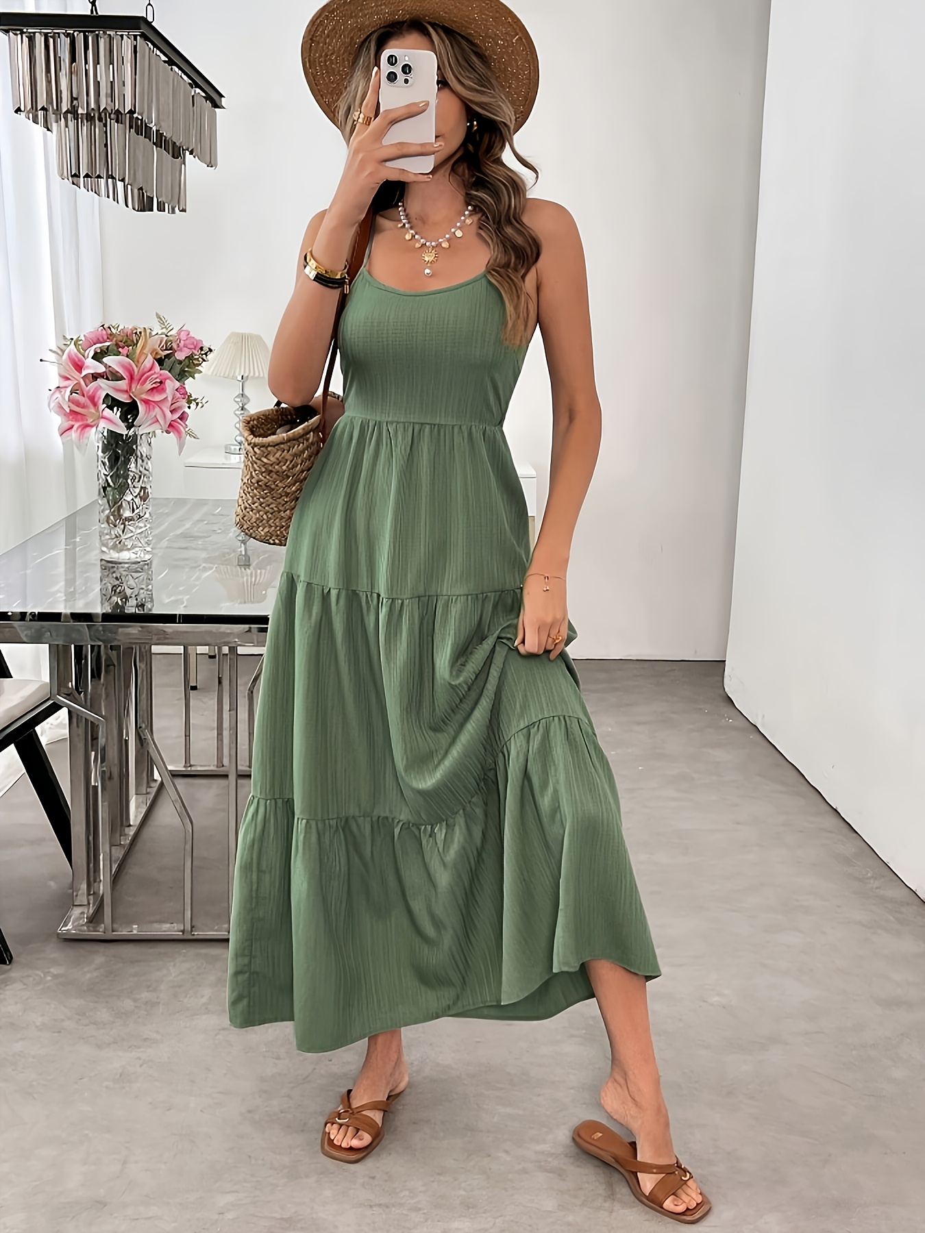 slim fit dress slacks Caicos Cut-Out Halterneck Maxi Dress in Olive Green main image 1