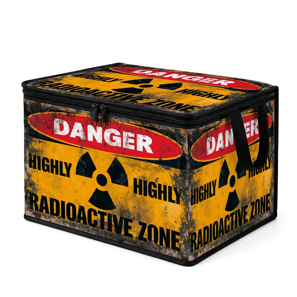 TEMU 1pc Warning Sign Radioactive Metal-industrial Retro Print Storage Box With Lid, Suitable For Organizing Clothes, Blankets, And Bedding, -
