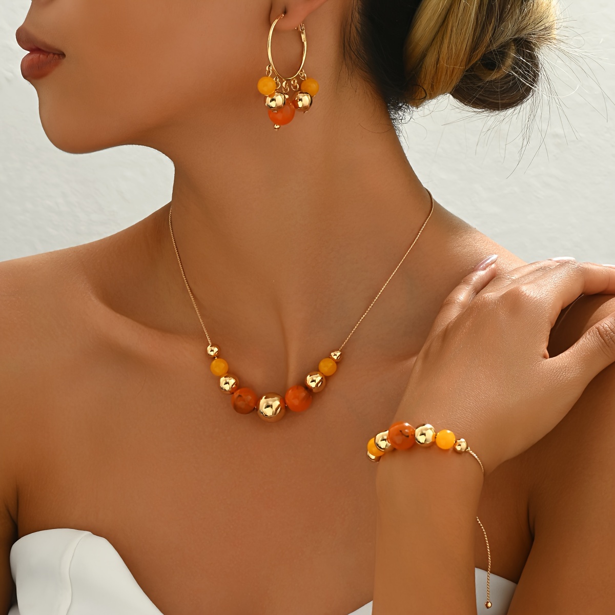 E-shop 4-teiliges LXALRY Damen-Boho-Perlen-Set – Verstellbares Armband, Halskette & Ohrringe, geeignet als Geschenk, für Partys, ,