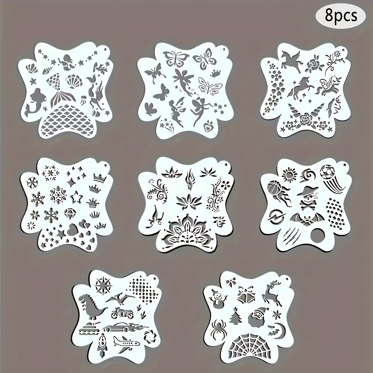 Image of 8pcs Vintage Floral And Totem Face Makeup Stencil Set - Made Of Durable Pet Material, White - An For Stage Arts