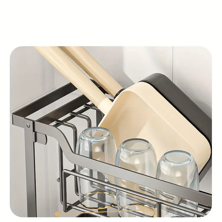 1pc multifunctional convenient durable kitchen counter top sink bowl rack removable 2 tier bowl rack drain board with double layer bowl cup rack drain board board rack utensil rack Product details 4