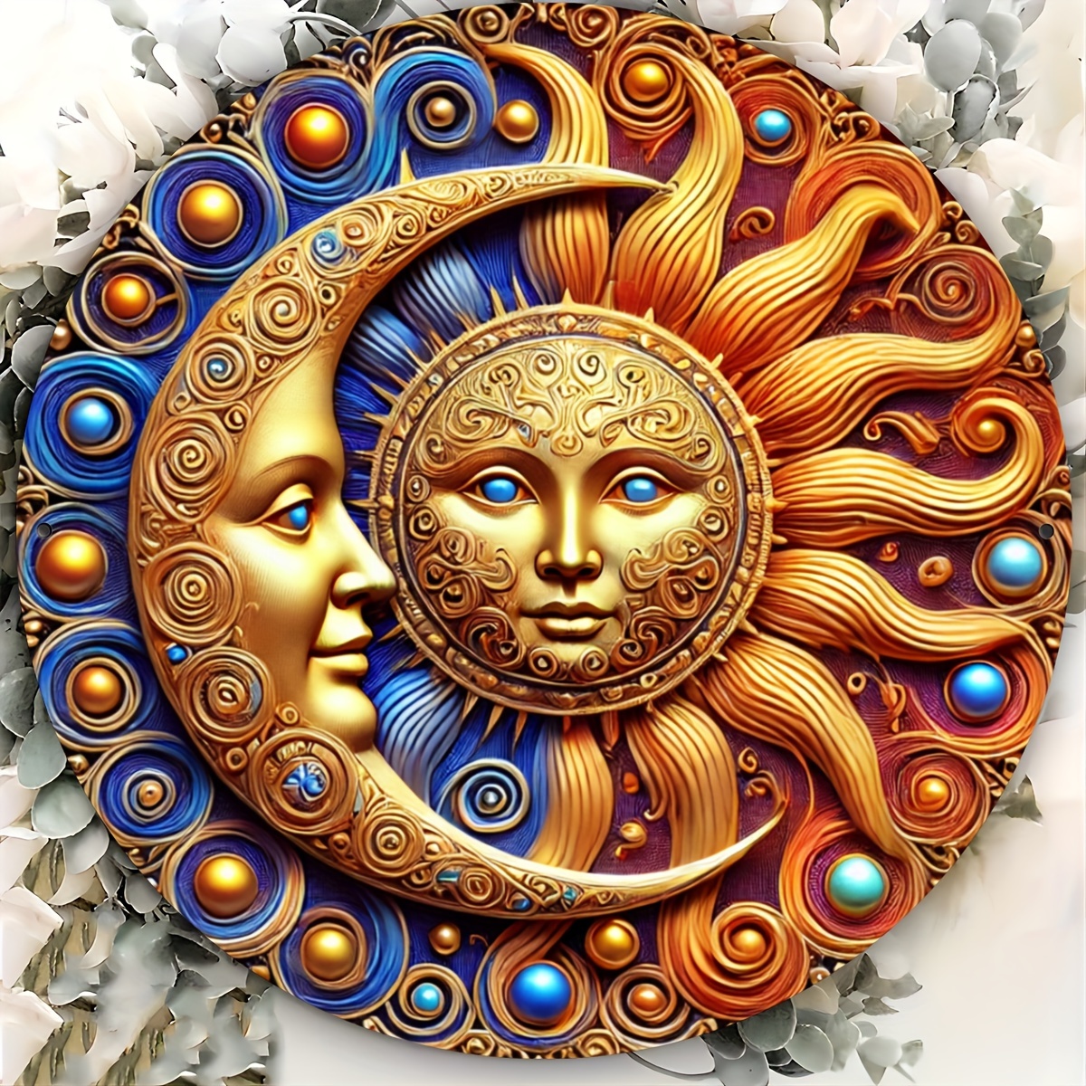 

Rustic Sun And Moon Round Metal Tin Sign - Durable, Weather-resistant Home Decor For Mom & Women