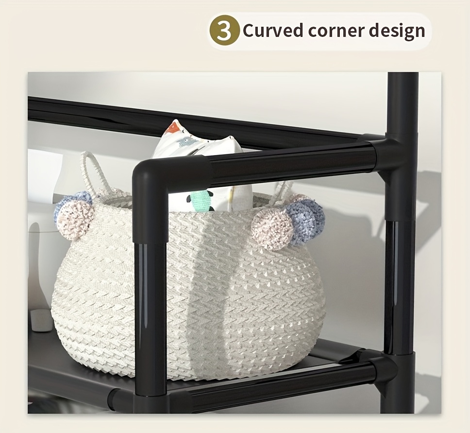 4-5 Tier Hallway Organizer with 8 Hooks - Space-Saving, Easy to Assemble, Durable Design for Entryways And Bedrooms, Minimalist Style - Black/White, Perfect for Entryway Storage, Freestanding Shoe Rack