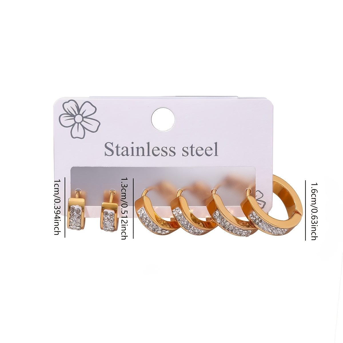 TEMU 6 piezas/3 de aretes casuales de uso diario de acero inoxidable con circonita sintética, en oro de 18K, accesorios de joyería DIY, aretes