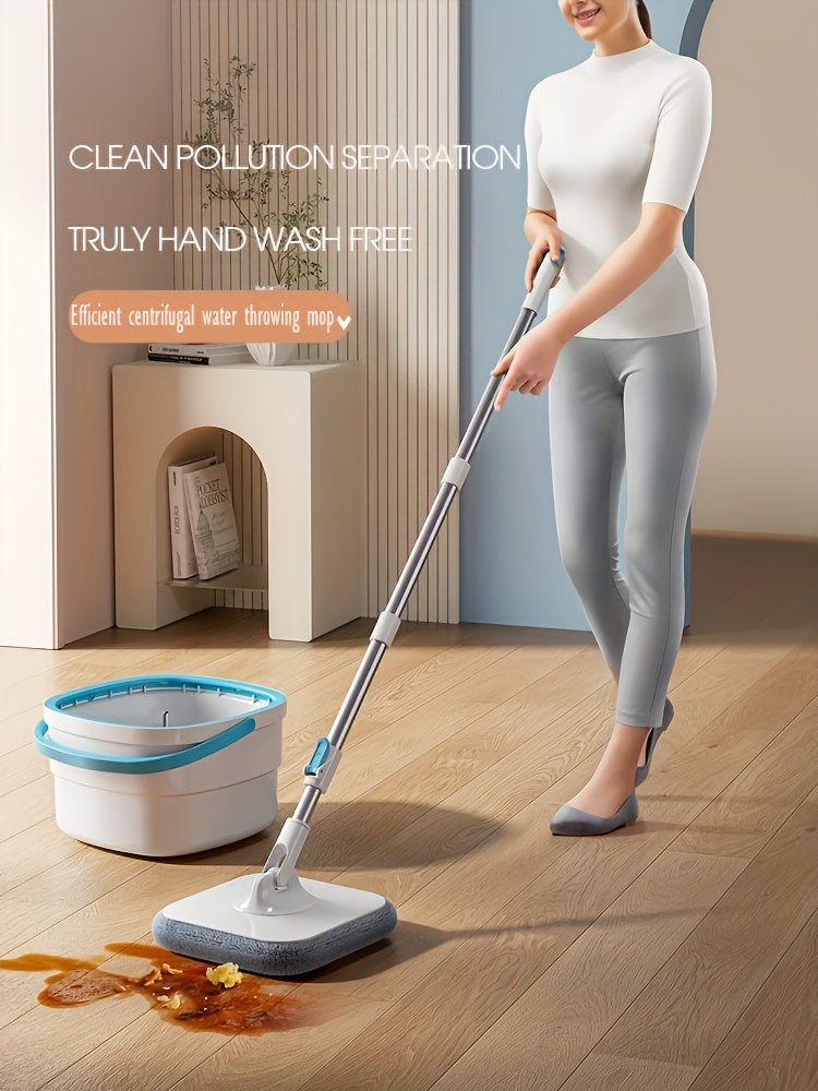 a set of household rotating mop and bucket set with 5 mop head replacement rags square   360 rotation hand washing dust mop sewage   dry and wet use suitable for hardwood floors tiles marble etc lazy mop very suitable for home kitchen bathroom floor must have for school details 0