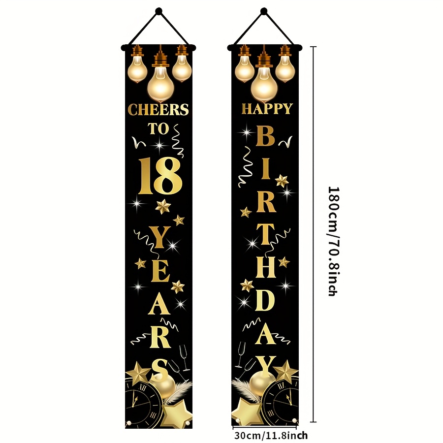Image of 1pair Black Golden Happy 18th Birthday Decorations 18th Birthday Theme Door Hanging Banner Sign Cheers To Eighteen Years Old Party Supplies