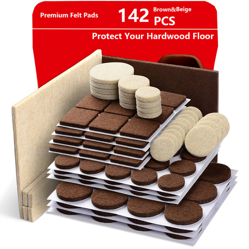 Image of 142pcs Beige & Brown Self-adhesive Furniture Mat Set, High-quality Felt Floor Protection Mat, Suitable For Hardwood Floors, Scratch Resistant, , Sizes, Plastic Material
