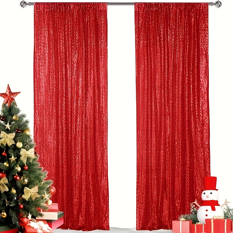 

[ ] 1/2pcs Red Curtain, Backdrop For Decoration Glittering