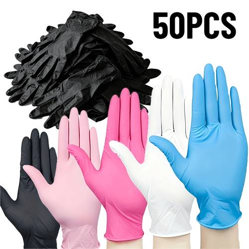 50pcs multi color disposable nitrile gloves for kitchen pet bathing hair dye manicure daily cleaning essential household cleaning supplies small tools disposables supplies