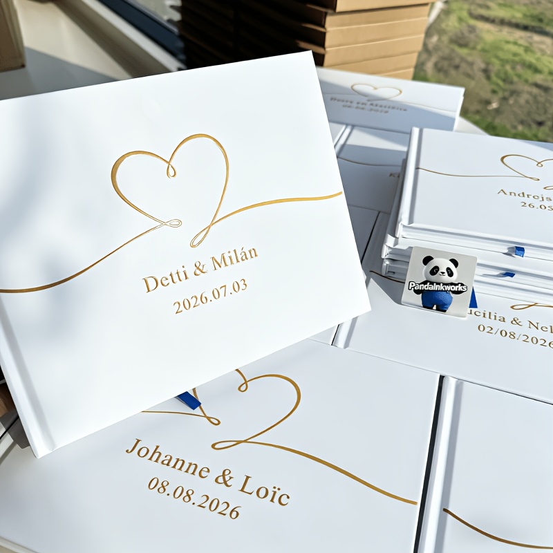 TEMU Personalized Wedding Guest Book & Signature Album - Custom Names & Date Suitable For Wedding Parties, Bridal Showers, Baptisms - Elegant White