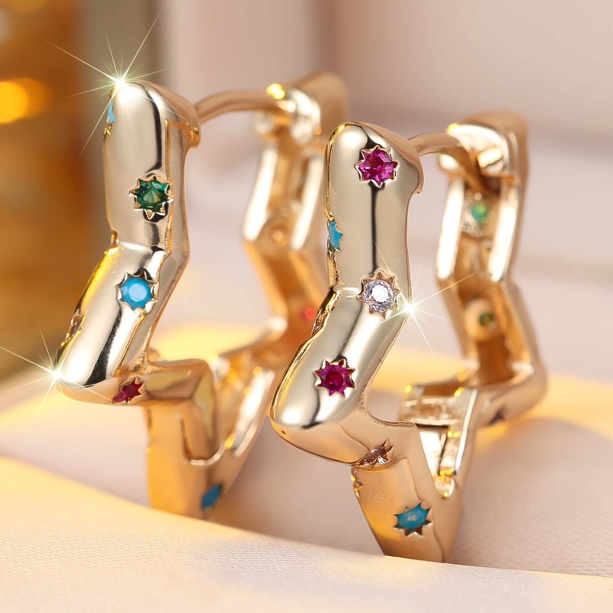 TEMU Angol 1 Pair Star-shaped Earrings Inlaid With Synthetic Synthetic Synthetic Zircon​​ Unisex Elegant Exquisite Fashionable Luxurious Individual