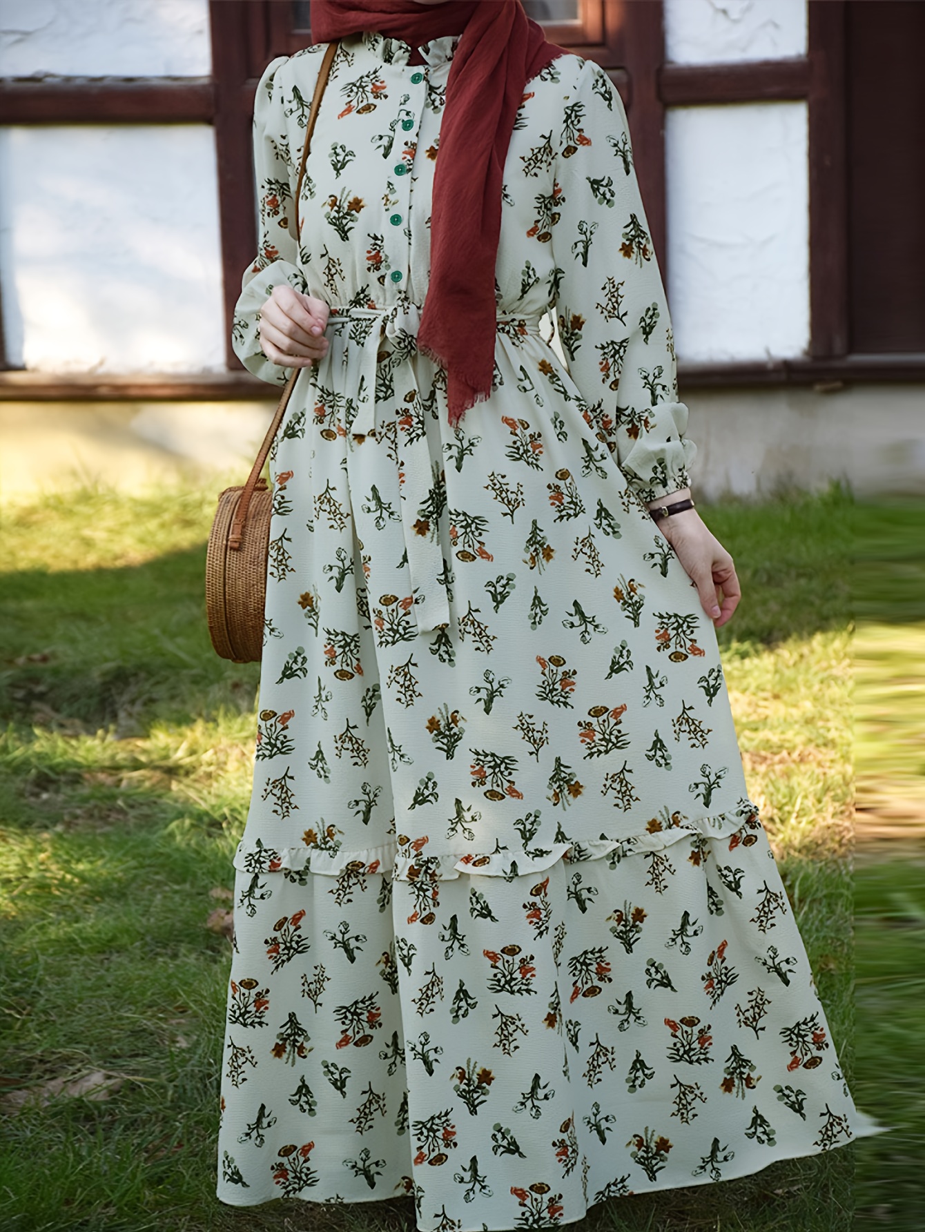 womens casual rustic elegant dress small floral print