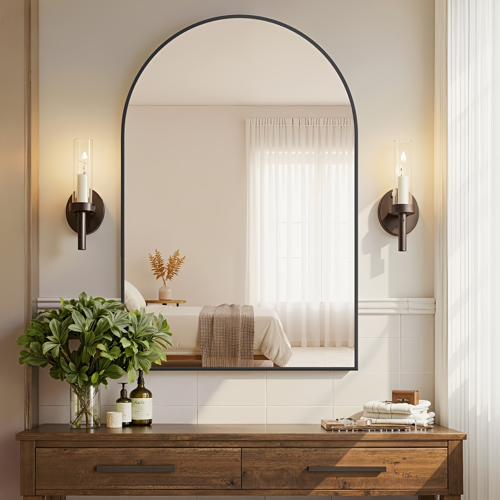 Image of Bathroom Mirror,, Acrylic, Wall Mirror Arched Mirror Aluminium Frame 3ft X 2ft With Living Room Bedroom Bathroom Mirror