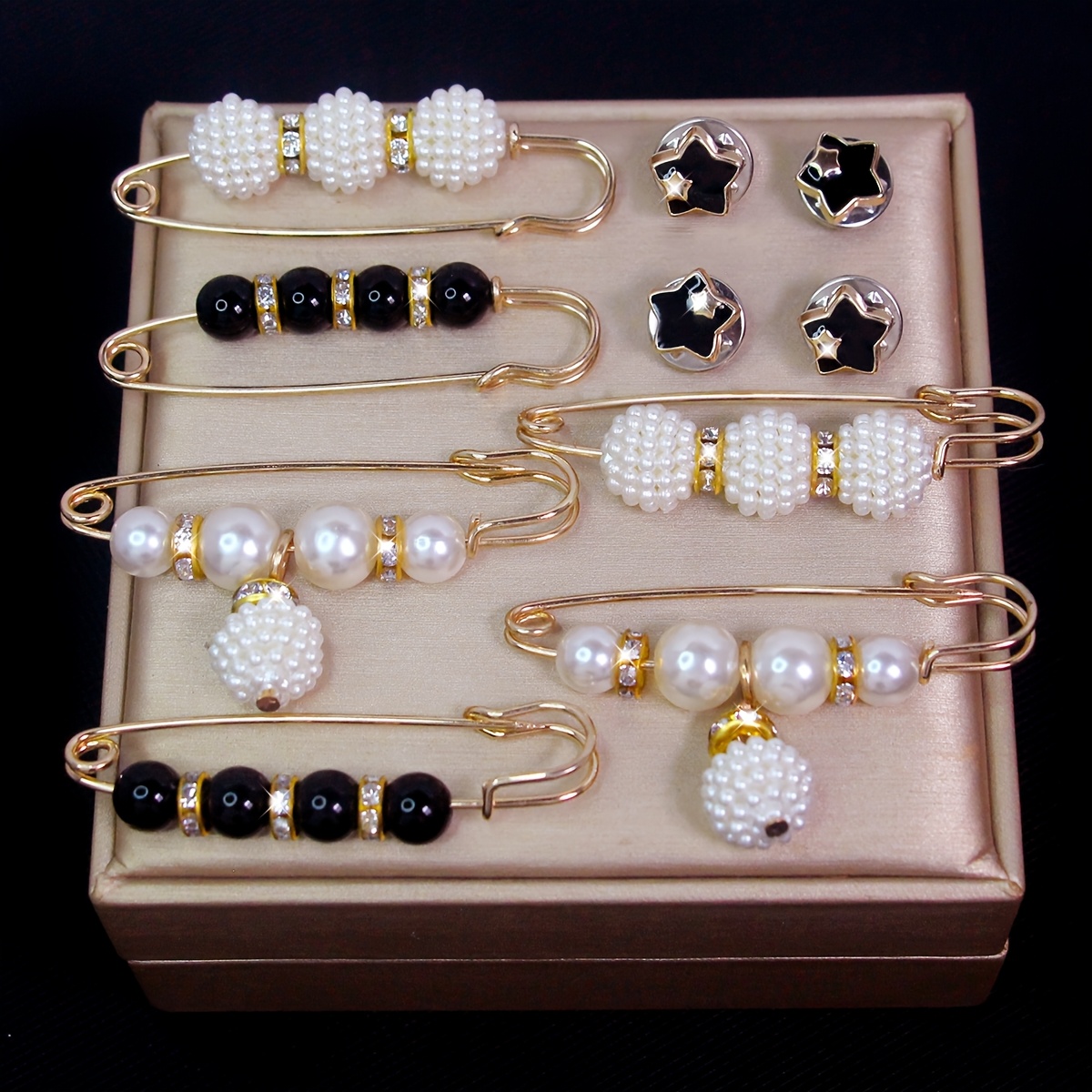 TEMU 10pcs Of Black And White Matching Scarf Clips, Exquisite And Versatile, Sweet And Elegant Style, Decorative Buttons For Coats And Cardigans,