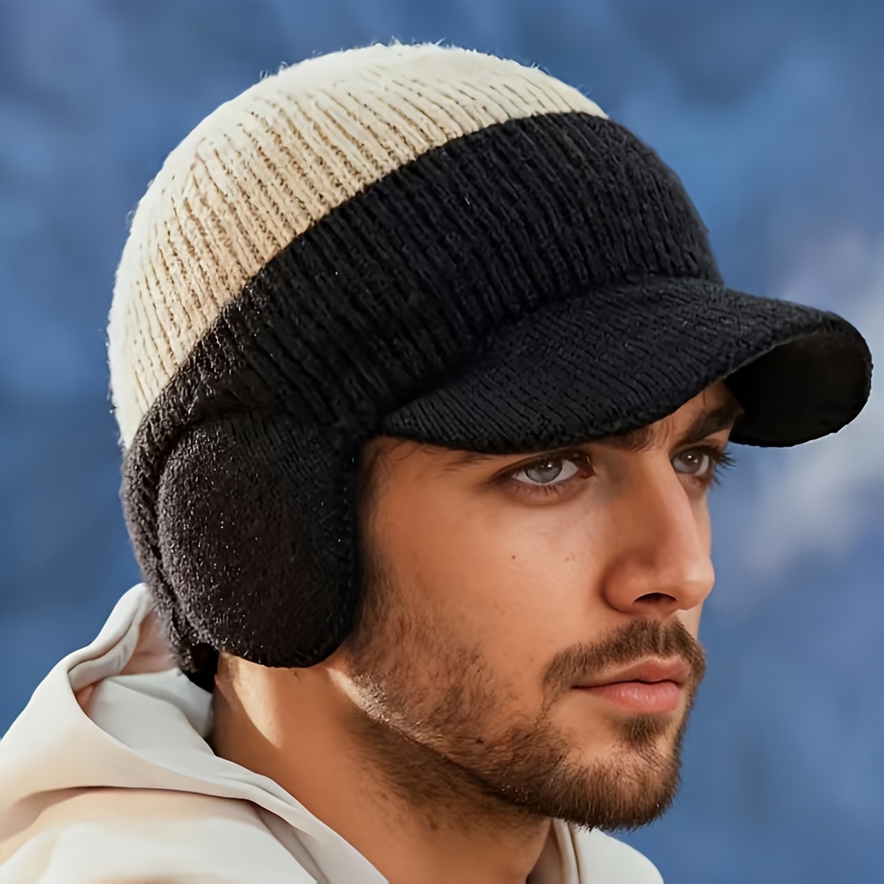 Bonnet d'hiver unisexe épais en tricot doublé polaire | Bonnet chaud à blocs de couleurs adapté pour l'extérieur, lavage à la main ou nettoyage à sec professionnel, matériau acrylique