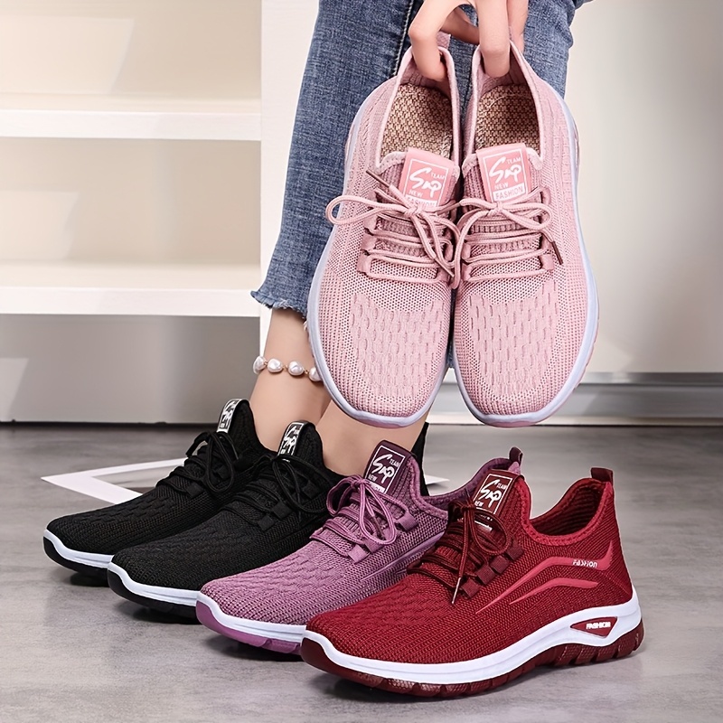womens casual sneakers knitted breathable upper solid color casual shoes simple and versatile suitable for   hiking wearable in all   running shoes daily walking shoes minimalist style flexible sole low top