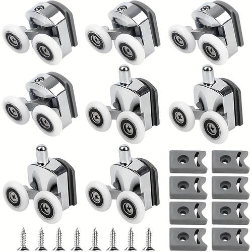 4 8pcs of sturdy curved sliding wheels for shower doors made from aluminum alloy with anti collision pads and screws suitable for 4 6mm thickness ensuring smooth movement for contemporary bathroom