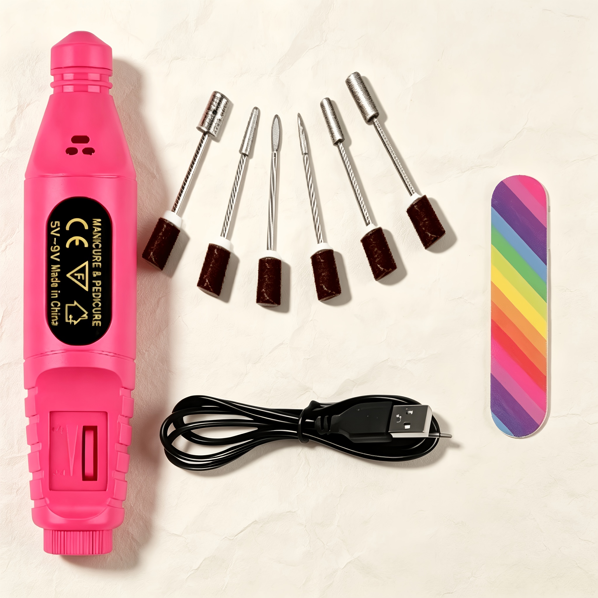 TEMU Kit Trapano Elettrico per Unghie USB con Punte Multiple per Modellatura, Manicure e Pedicure, Strumento per delle Unghie a Casa