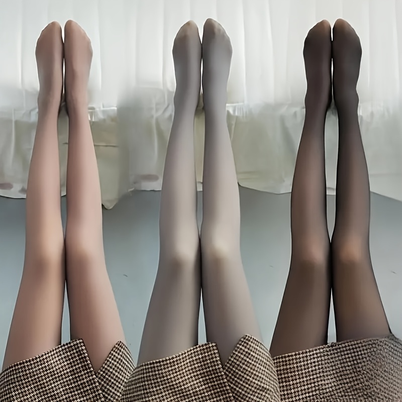 

1 Pair Women’-soft Nude & Gray Tinted Double-layer Thickened Nylon Tights - , Hand Washable, Smooth , Casual Attire