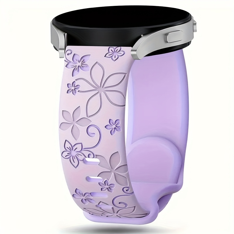 Cute Floral Engraved Two-Tone Flower Design Strap for Galaxy Watch 7 6 5 4 Classic/Pro 44mm 40mm Band Correa Soft Sport Bracelet Compatible with Huawei GT 2e 3 4 Watchband 20mm 22mm, Watch Straps for Smart Watch, Galaxy Watch Ultra Accessories, Watch Strap Charms, Galaxy Watch Ultra Strap, Watch Strap for Women, Fitness Tracker Strap, Smartwatch Accessory, Stylish Watchband, Decorative Strap, Flexible Material, Comfortable Fit, Replacement Band, Adjustable Strap,