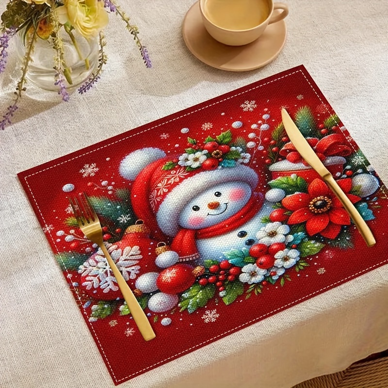 

4pcs, Christmas Theme Placemat Set - Mat, Heat Resistant Placemat, Decorative Snowman And For Decoration