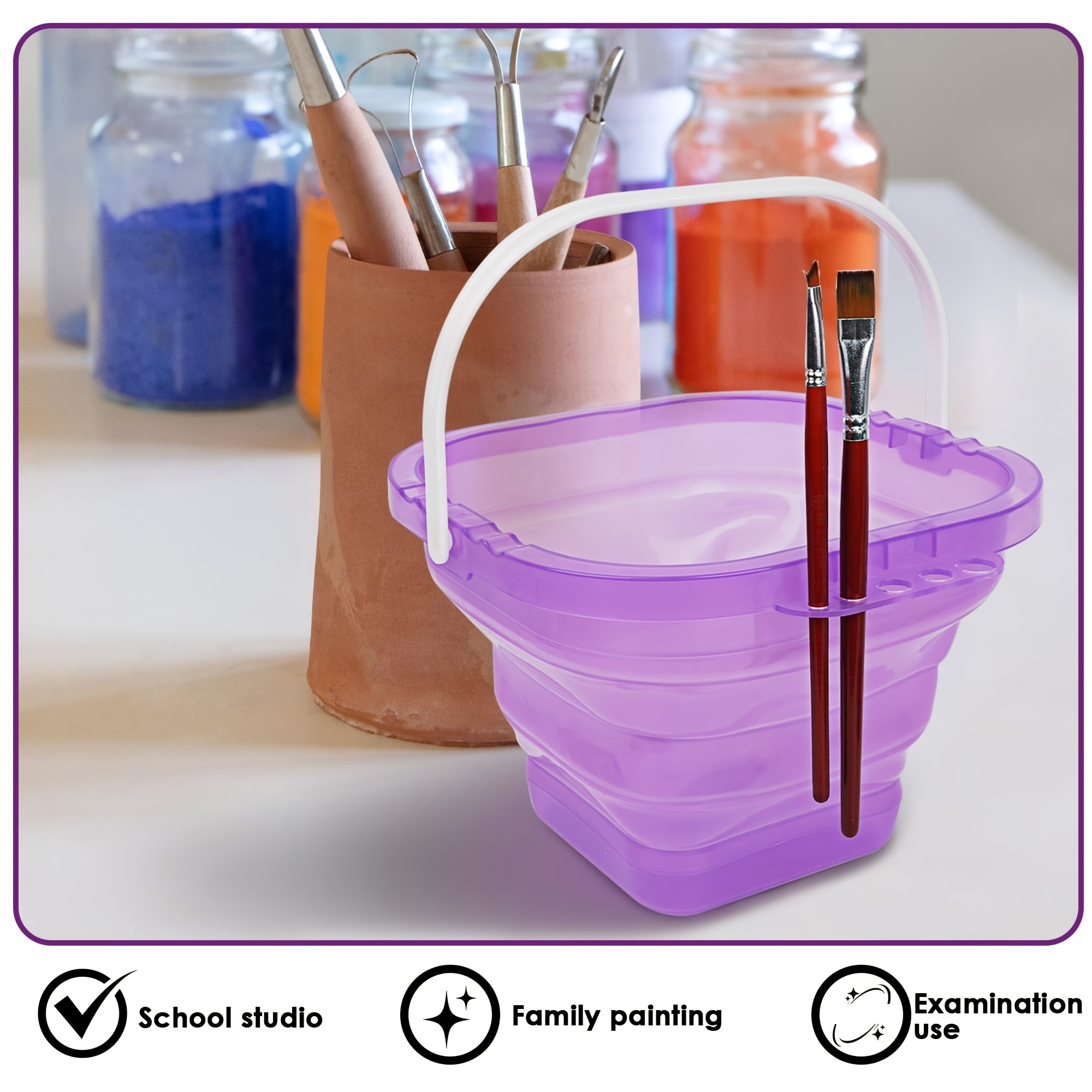 2 pack collapsible washing bucket foldable portable brush wash tub lightweight suitable for artists hobbyists outdoor sketching painting space saving Product details 4
