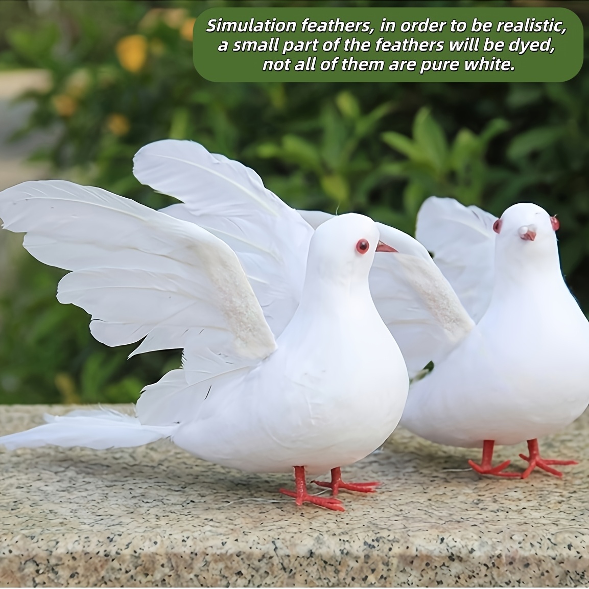 TEMU 2 Pigeons Blancs Réalistes, Idéal pour Décoration de Mariage et de Jardin, Statue de Pigeon en Mousse, Réaliste, Convient pour l'Extérieur/la