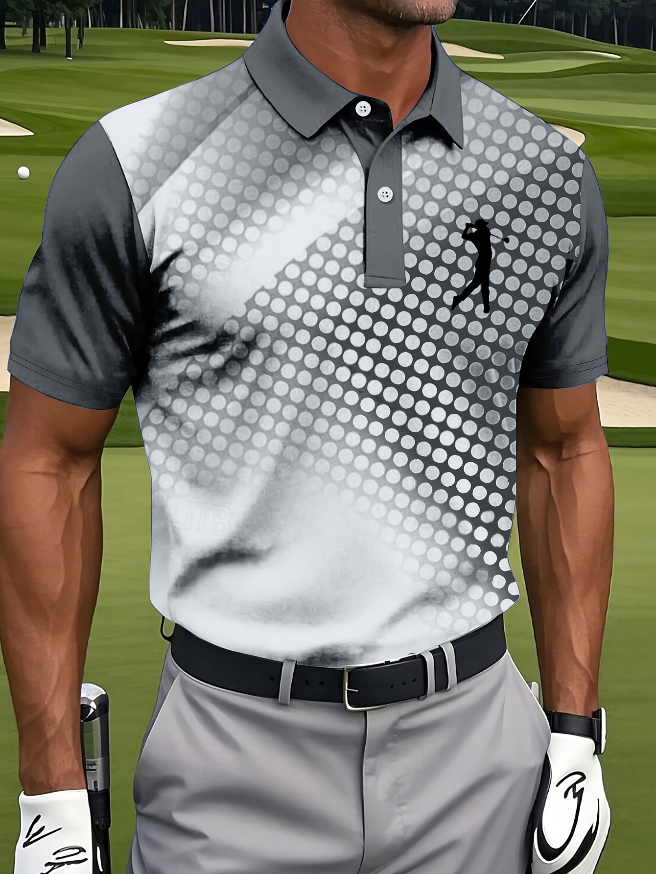 mens golf   shirt fashionable blue and white gradient pattern suitable for outdoor activities