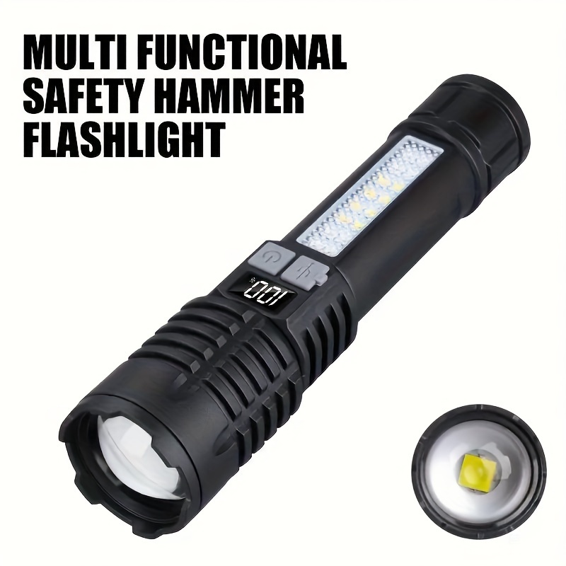 TEMU 1pc Rechargeable Flashlight, Abs Led Torch Xhp50 Usb Flash Light, Handheld Digital Displayflashlight For Home Outdoor Camping, Fishing, Hunting, Cycling, Hiking Emergencies, 5 , , Battery