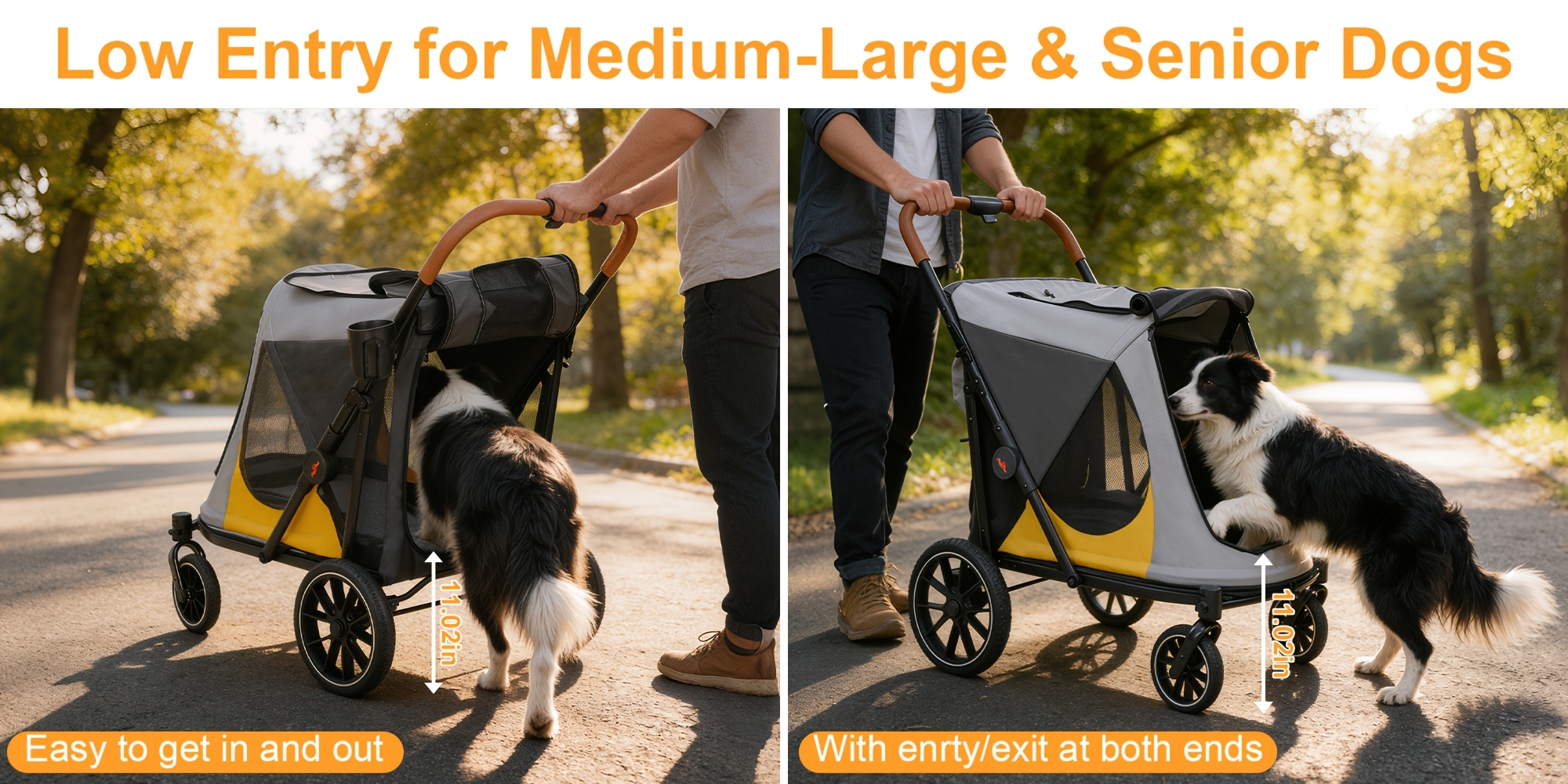Large Dog Stroller with 4 Wheels: Foldable Pet Stroller for Medium Large Dogs Up to 42Kg, Dual Entry Pet Stroller with Mesh Windows, Storage Pocket, Cup Holder And Brake System, 86X65.5X102 Cm