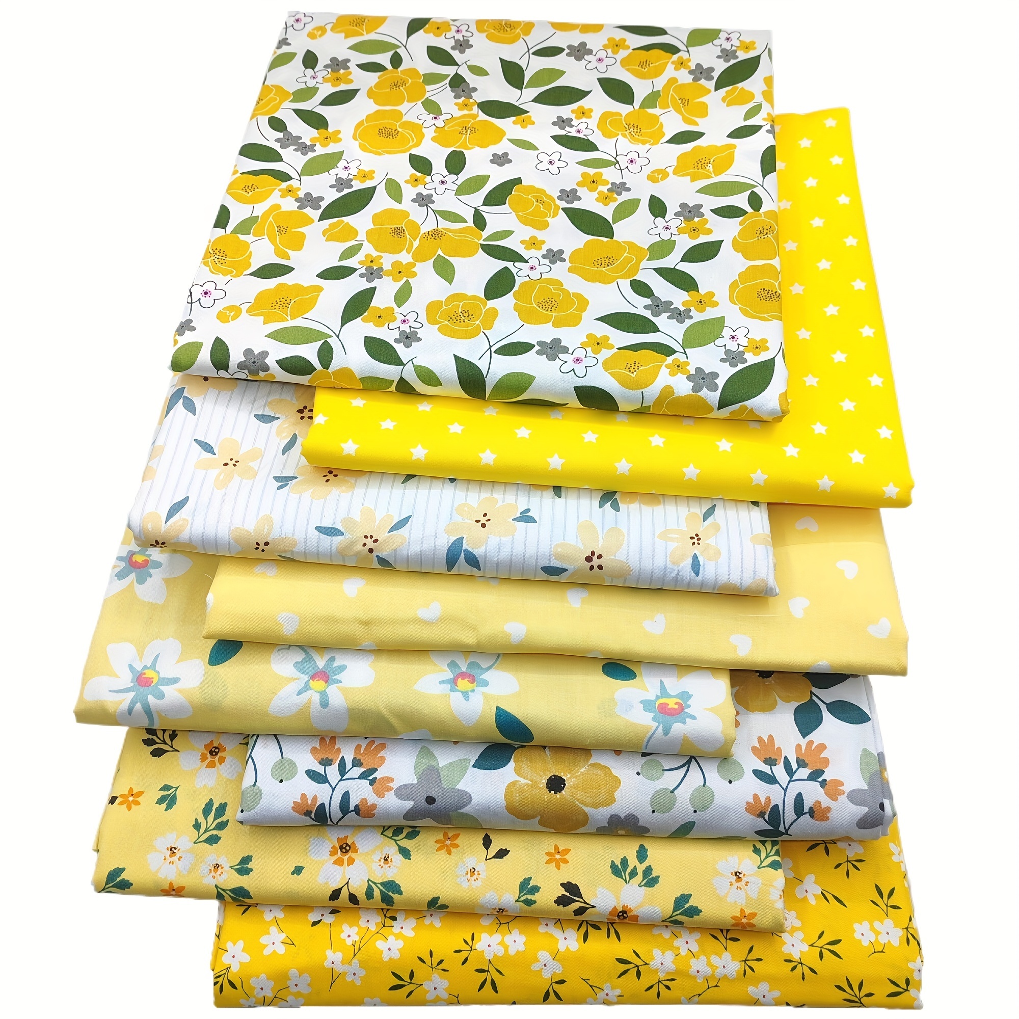 

8pcs Cotton Fabric, Pastoral Yellow Flower Series Printed Twill Fabric, Precut Squares Diy Craft Quilting Handmade Patchwork Cloth Doll Clothes Fabric Bedding Fabric Set