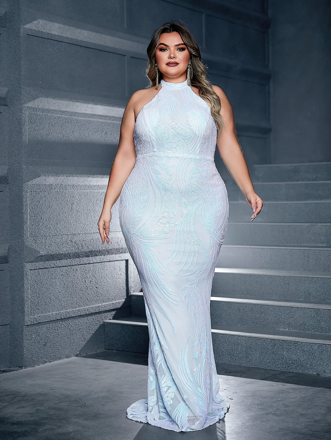 plus size white halter neck sequin plus size floor - Temu Mauritius