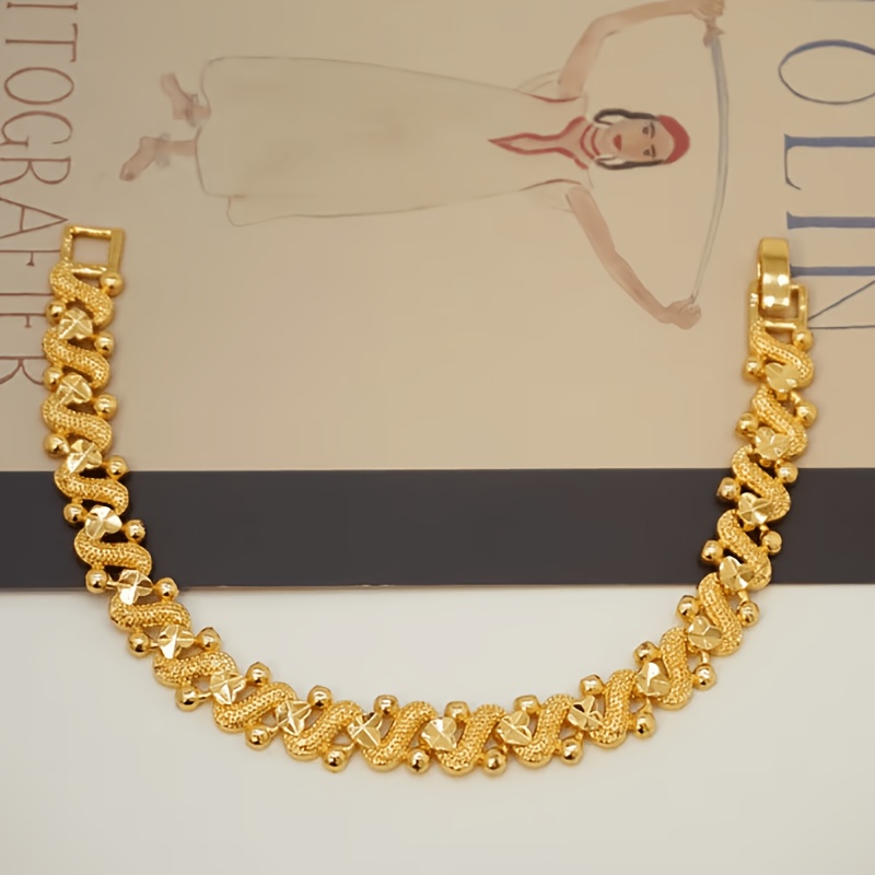 Gold-Plated Heart-Shaped Ballet-Style Bracelet, Wedding Engagement Jewelry