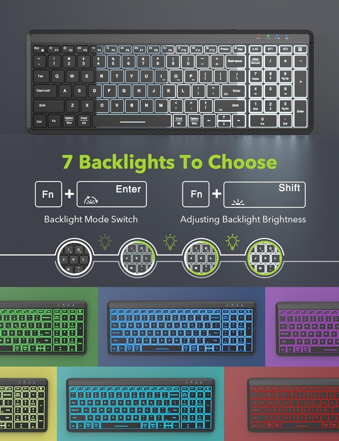 Wireless Tri-Mode Keyboard Combo, 7 Backlights 2.4G RGB Rechargable Adjustable DPI, Ultra Silent, Portable Alloy Keyboard Mouse Set for Computer Laptop Notebook