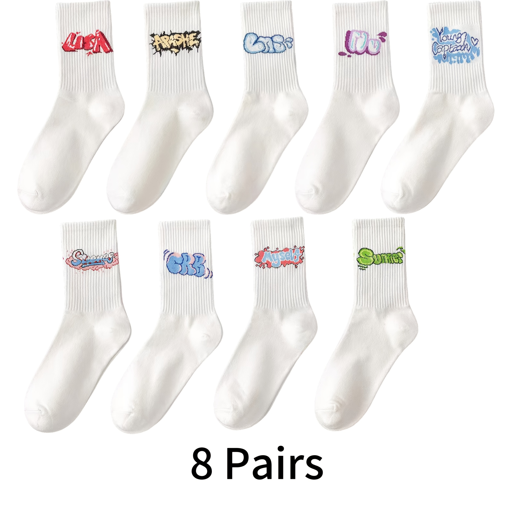 E-shop 8 Paar Socken Herren Damen Mid-Calf Socken Ins Trendy Weiß Frühling Herbst Herren Sport Basketball Lange Socken