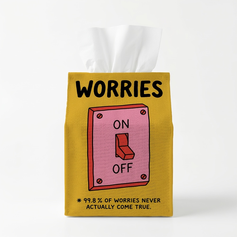 TEMU 1pc Pop Art Quirky Retro Elegant Fabric Tissue Dispenser "worries" Light Switch Yellow & Pink Washable & Neat Stitching, Universal Fit For