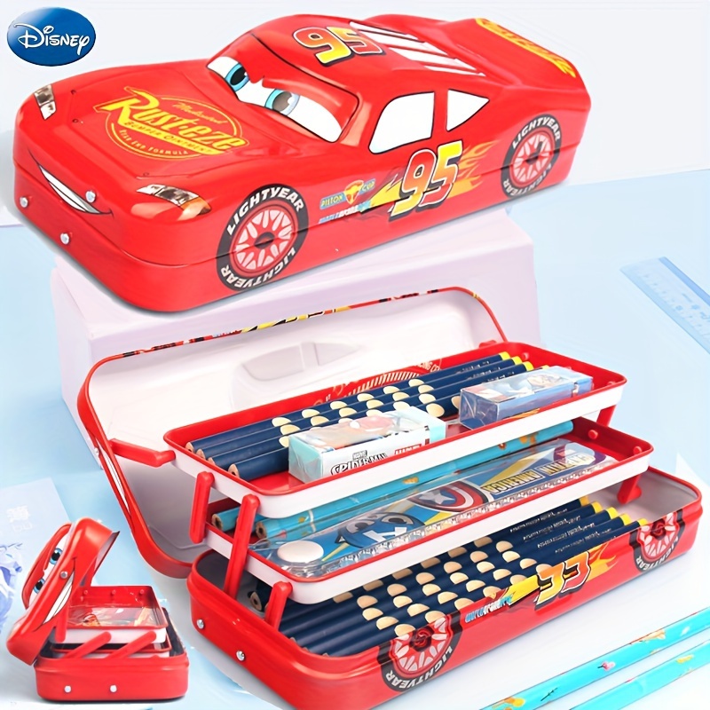 

Disney Mcqueen Triple-layer Metal Pencil Case By Ume - Cute Cartoon Stationery Box For Kids With Pen, Pencil & Marker Storage