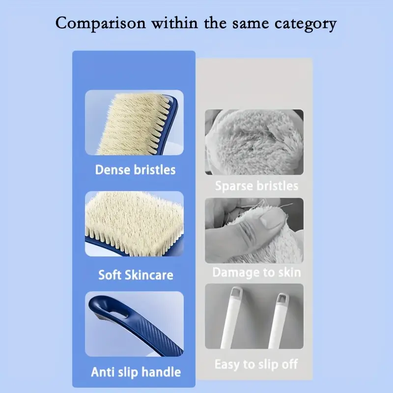 1pc bath brush long handle soft bristle shower scrubber back exfoliating body tool with non irritating nylon bristles for dead light beige removal blue Product details 6